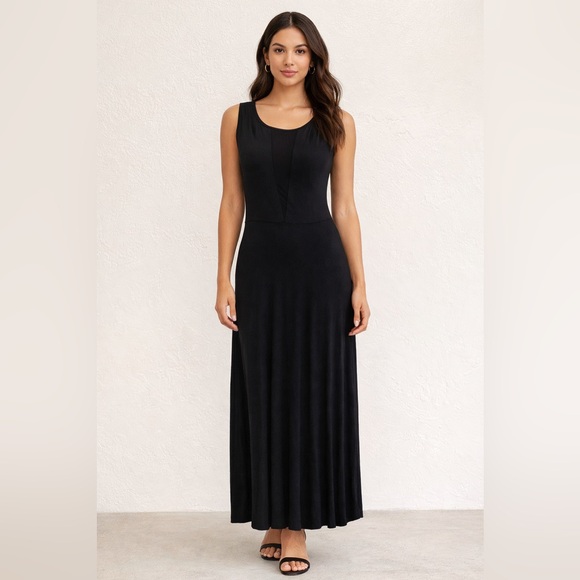Dresses & Skirts - Hearts... Black Sleeveless Maxi Dress with Sheer Mesh Detail - S